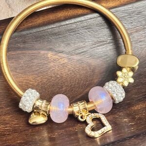 Golden Pink Heart Charm Bracelet